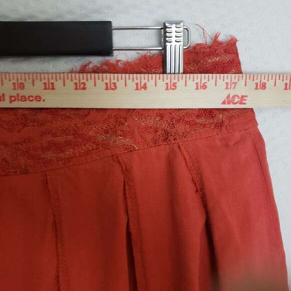 Vintage Da Nang Pleated Skirt Red Orange Grunge Skater‎ Size L Boho Raw Edges - Picture 6 of 8